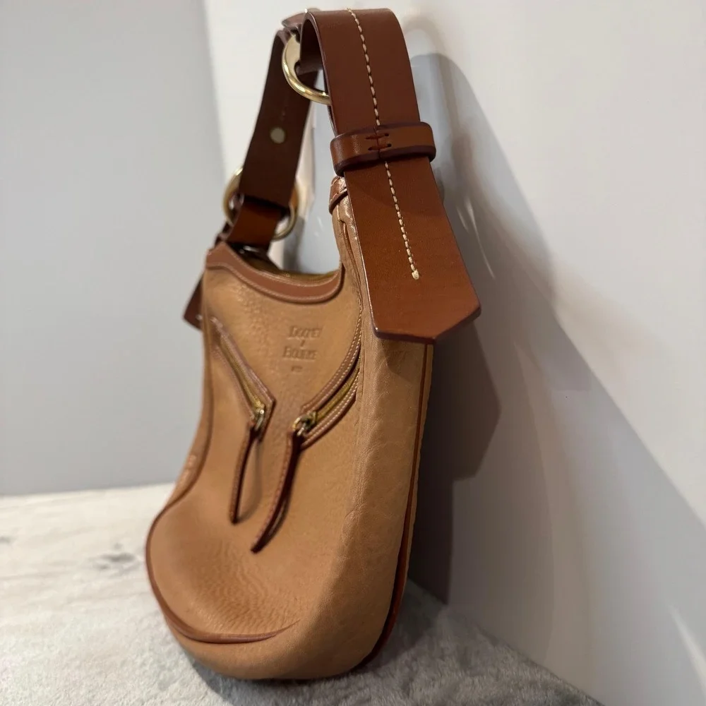 Dooney & Bourke Hobo Bag Tan Brown Medium Circle Purse Pebble Leather Y2K Rare